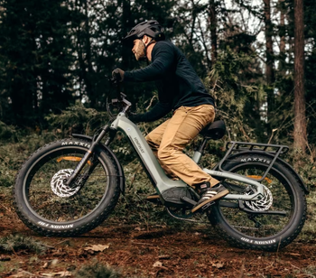 Vollgefedertes Fat E-Bike auf einem Waldweg