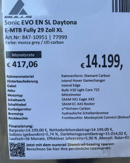 BULLS SONIC EVO EN-SL Daytona Carbon 29" M 240km UVP: 7899€